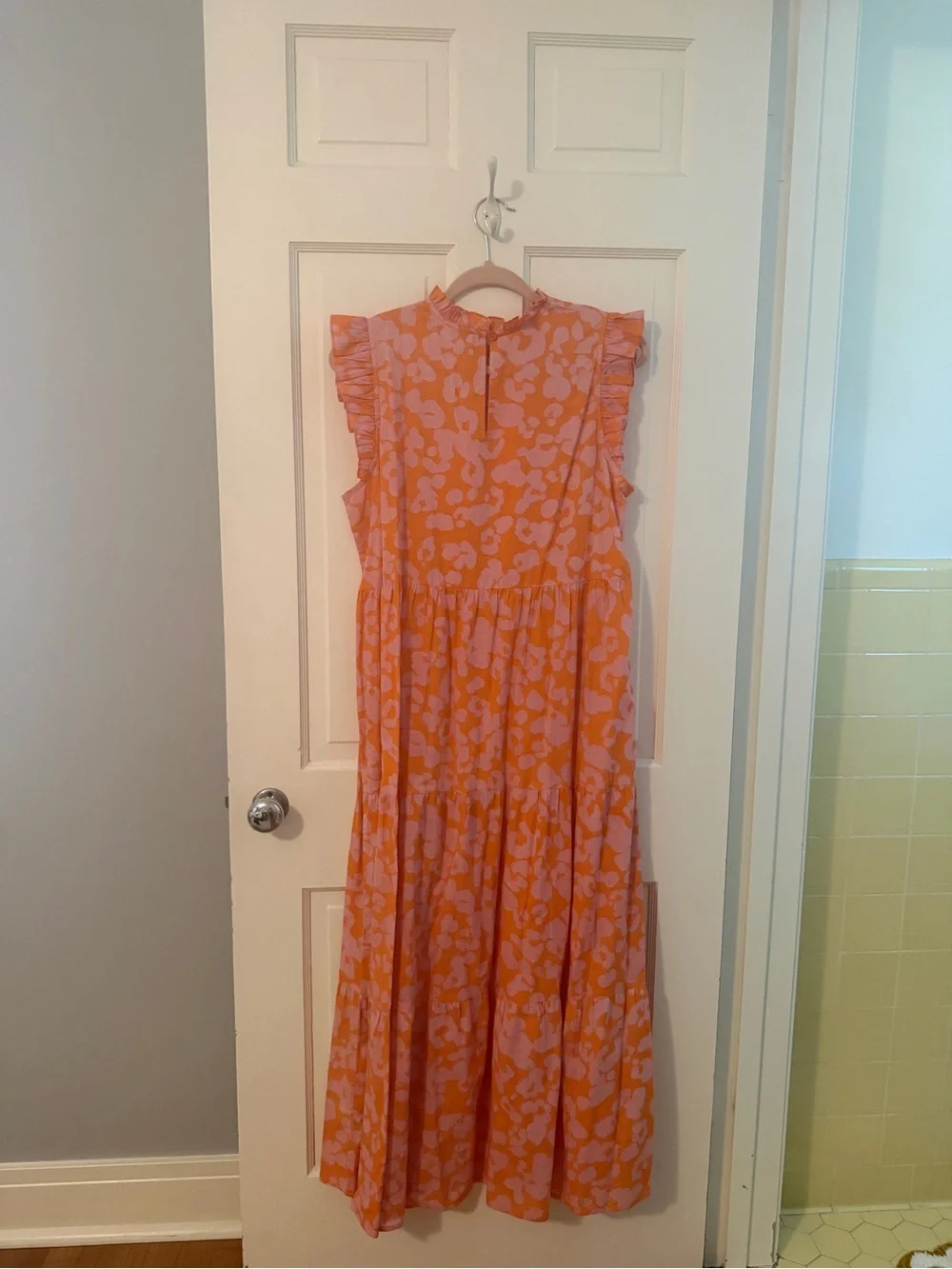 Mud Pie Orange and Pink Floral Ruffle Maxi Dress